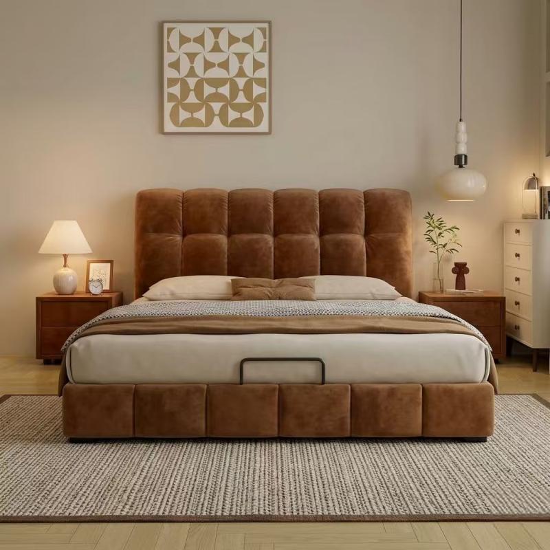 French Cream Chenille King Size Bed Frame