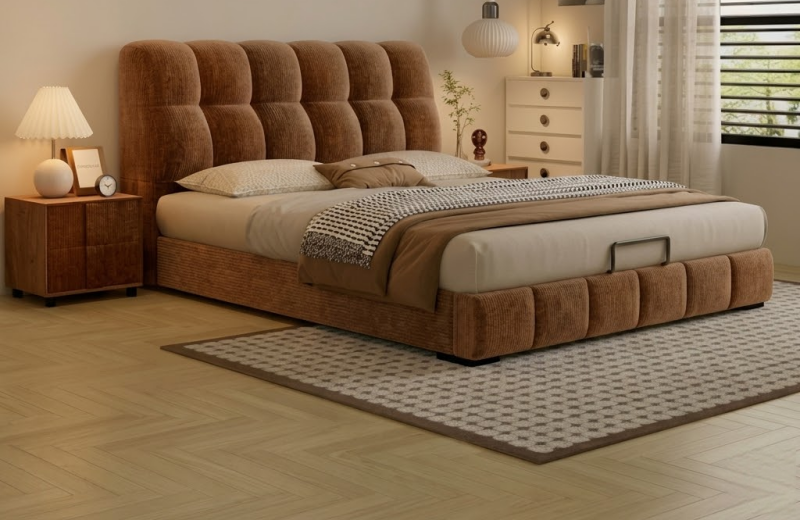 French Cream Chenille King Size Bed Frame