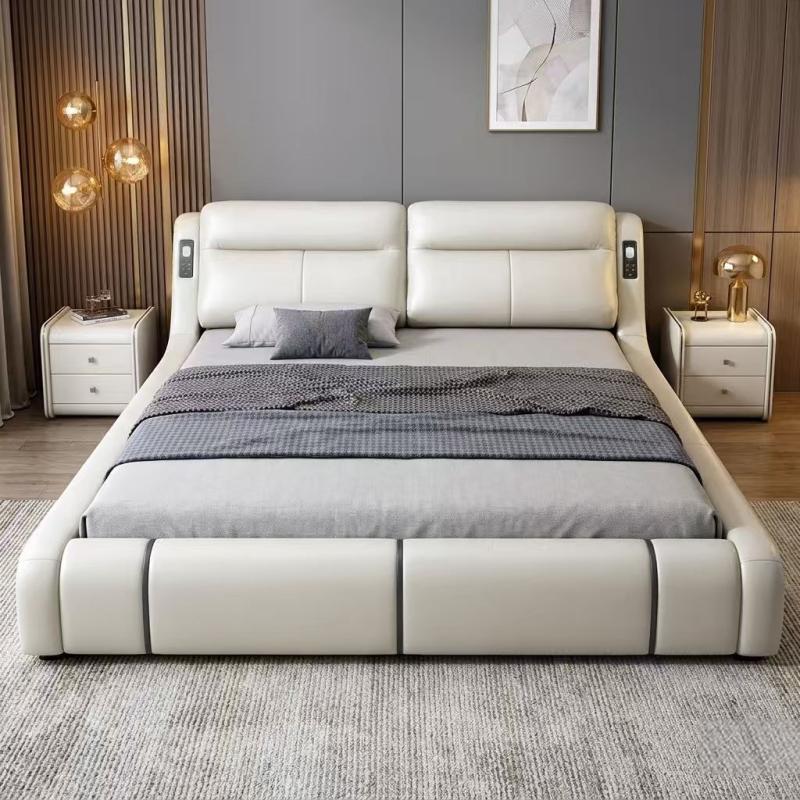 Italian Modern Genuine Leather Bed Frame