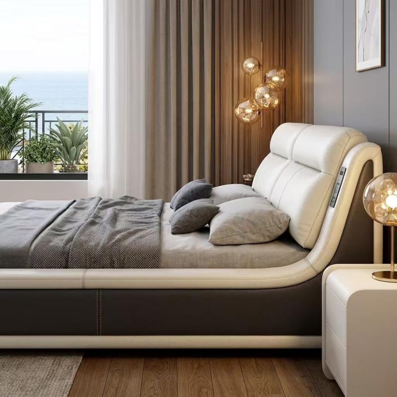Italian Modern Genuine Leather Bed Frame