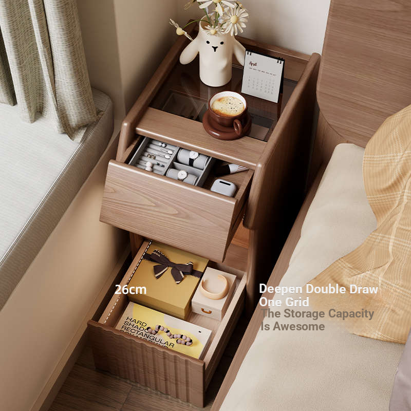 Walnut Wooden Nightstand Bedside Table