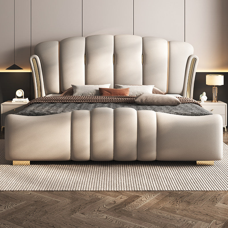 Modern Genuine Leather Upholstered Bed Frame