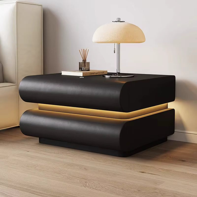 Modern Black 2 Drawer Wood Bedside Table