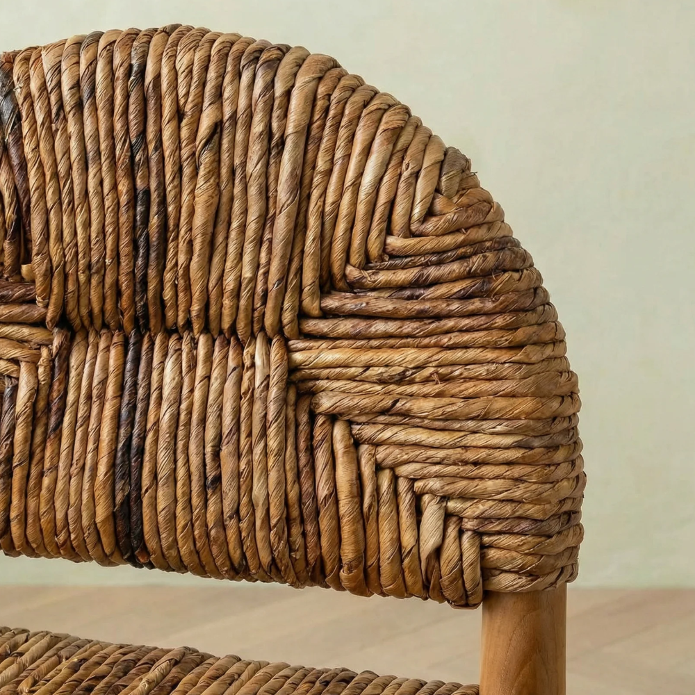 Solid Wood Bar Stool with Woven Seat