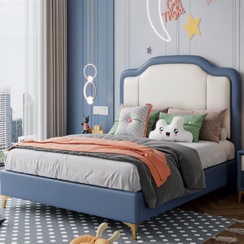 Luxury Upholstered Bed Frame with Wooden Accents