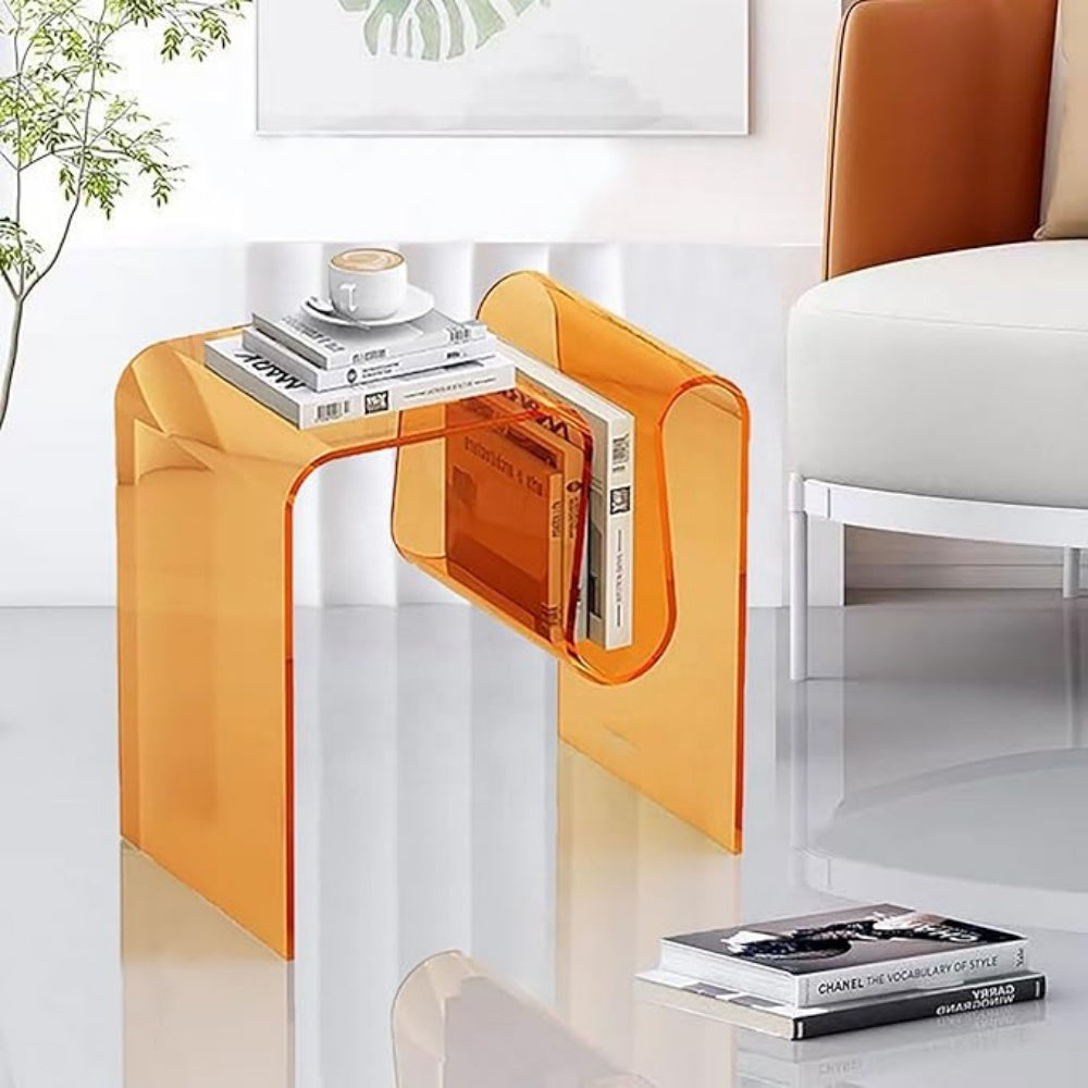 Modern Orange Acrylic M-Shaped Side Table