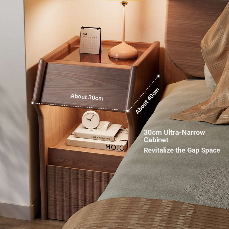 Walnut Wooden Nightstand Bedside Table