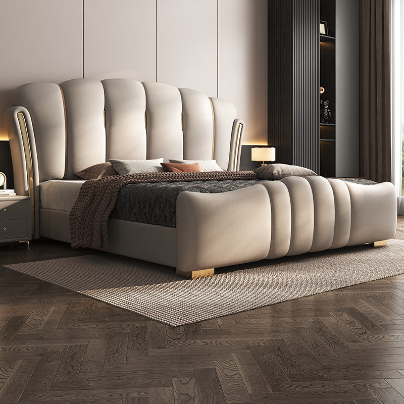Modern Genuine Leather Upholstered Bed Frame