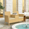 Outdoor PE Rattan 2 Seater Loveseat with Storage Table