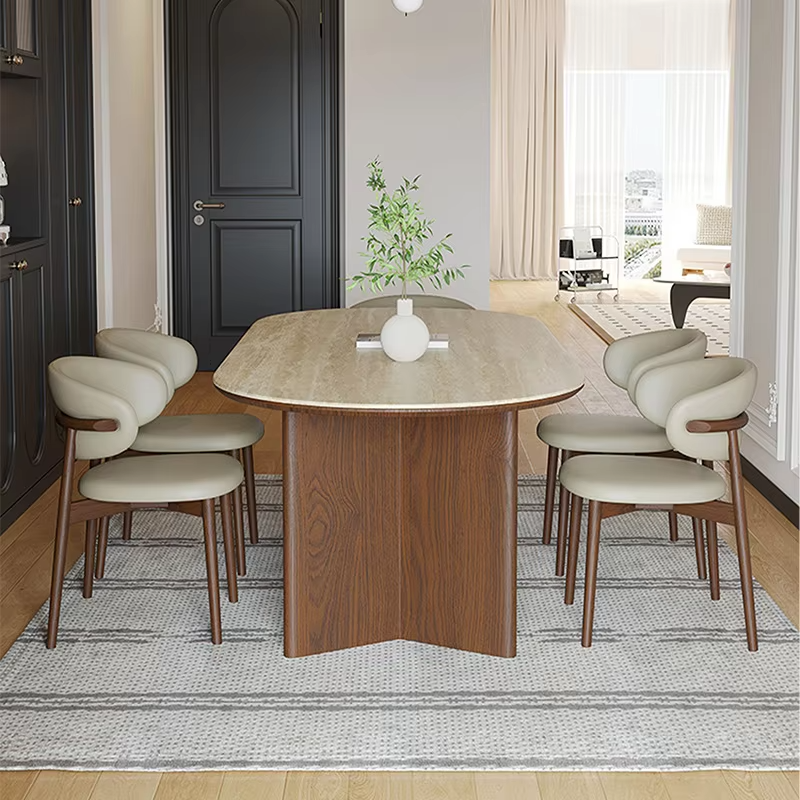 Nordic French Retro Oval Dining Table Set with 6 Chairs