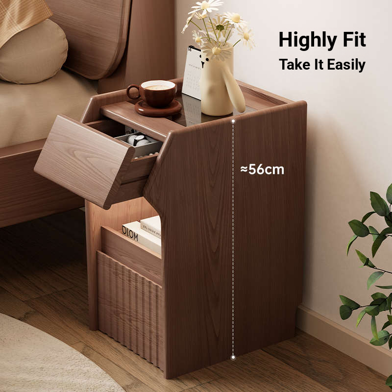 Walnut Wooden Nightstand Bedside Table