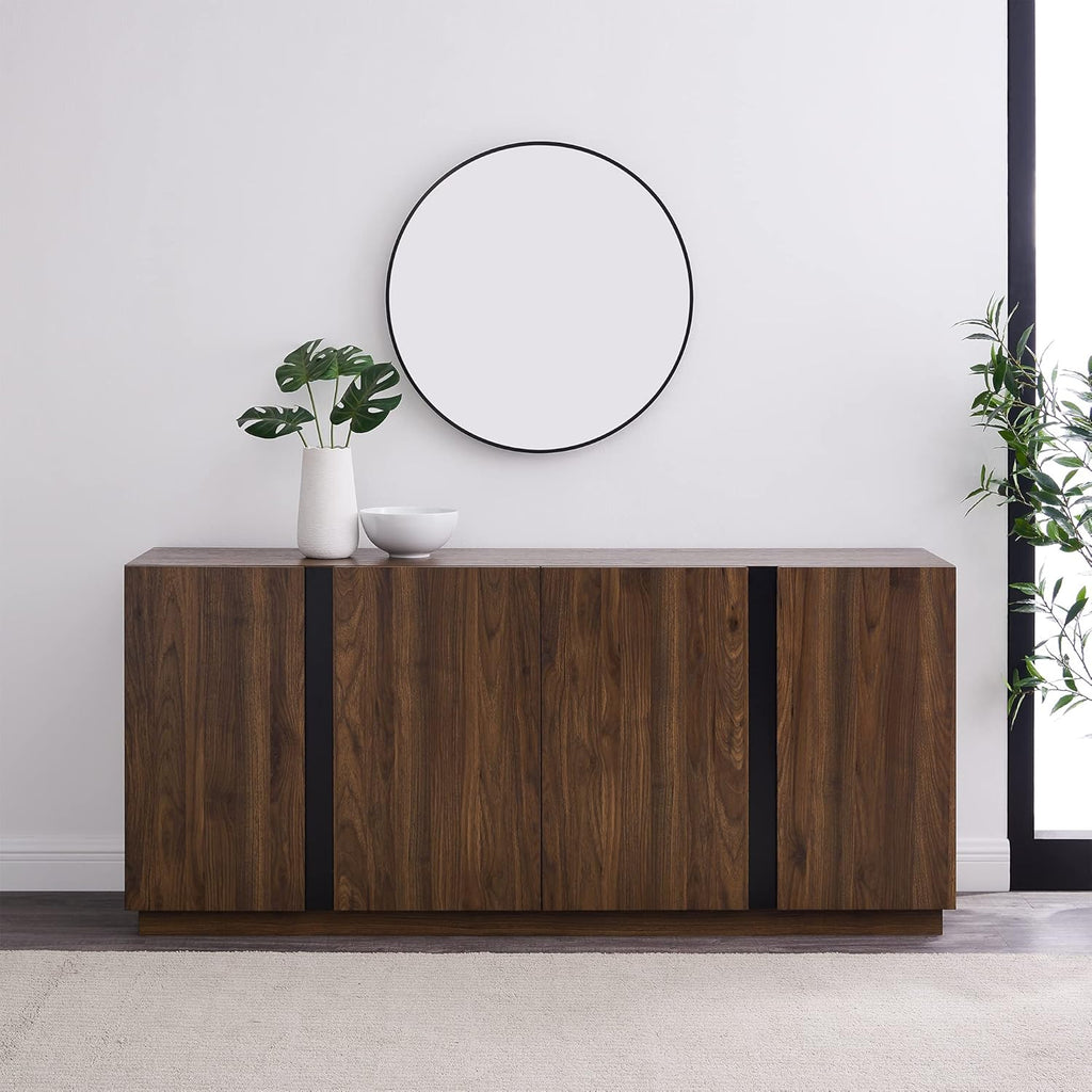 70 Inch Dark Walnut Minimalist 4 Door Sideboard
