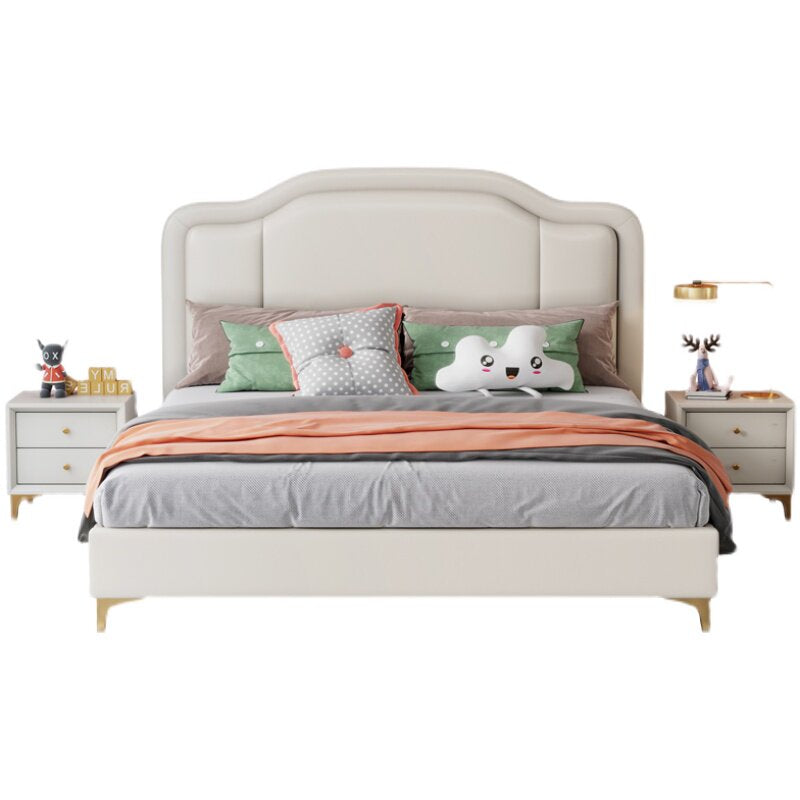 Luxury Upholstered Bed Frame with Wooden Accents