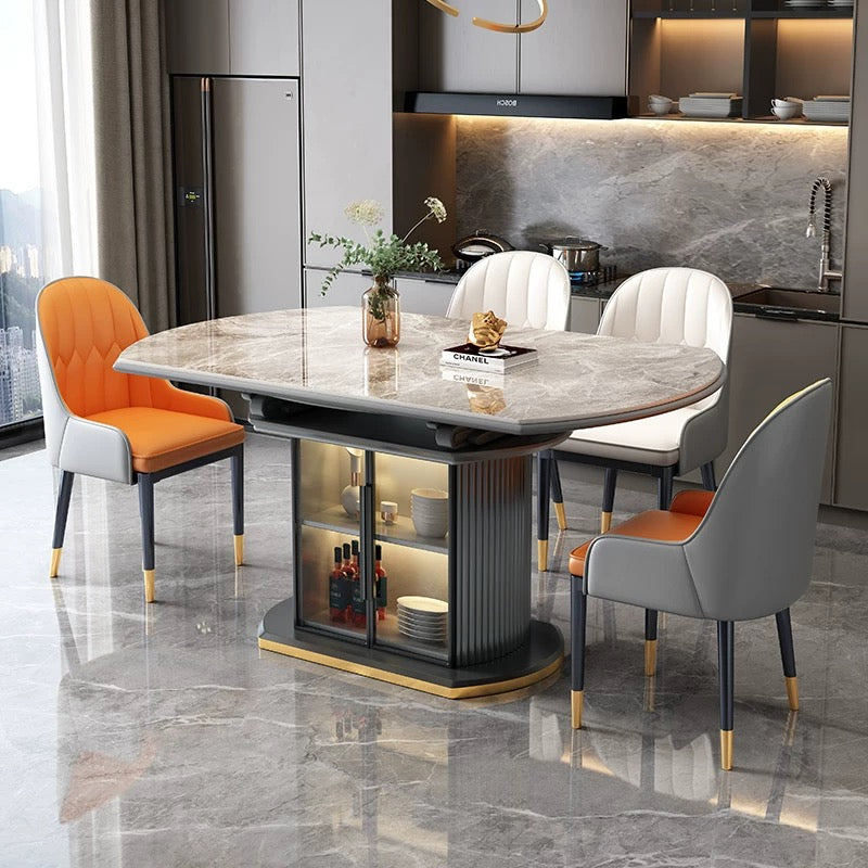 Luxe Marble-Inspired Round Dining Table with Glass Storage Base