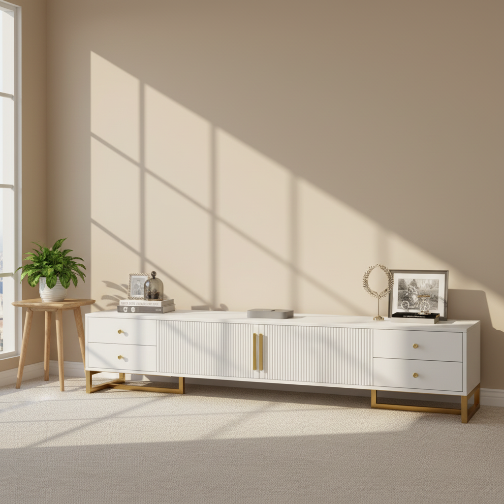 Modern Wooden TV Cabinet with Metal Shelves
