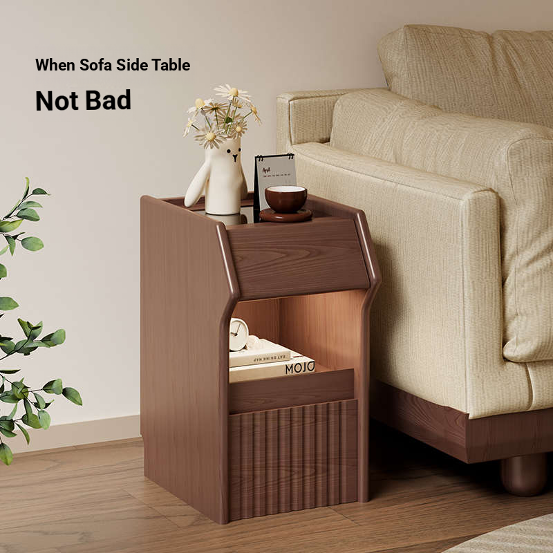 Walnut Wooden Nightstand Bedside Table