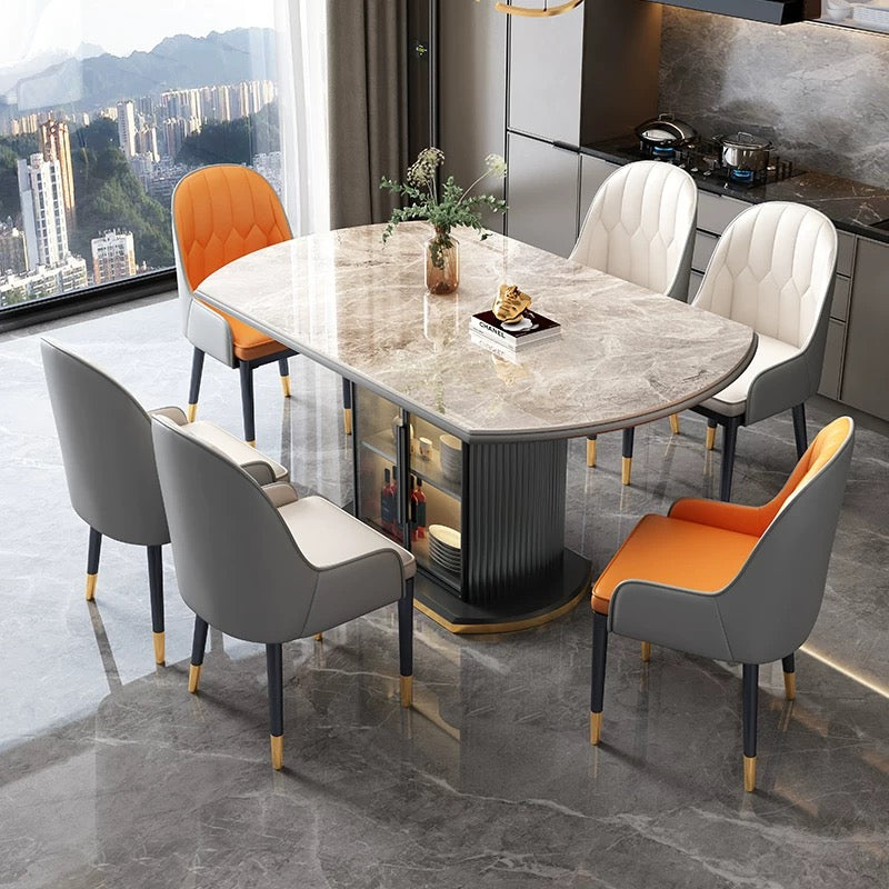 Luxe Marble-Inspired Round Dining Table with Glass Storage Base