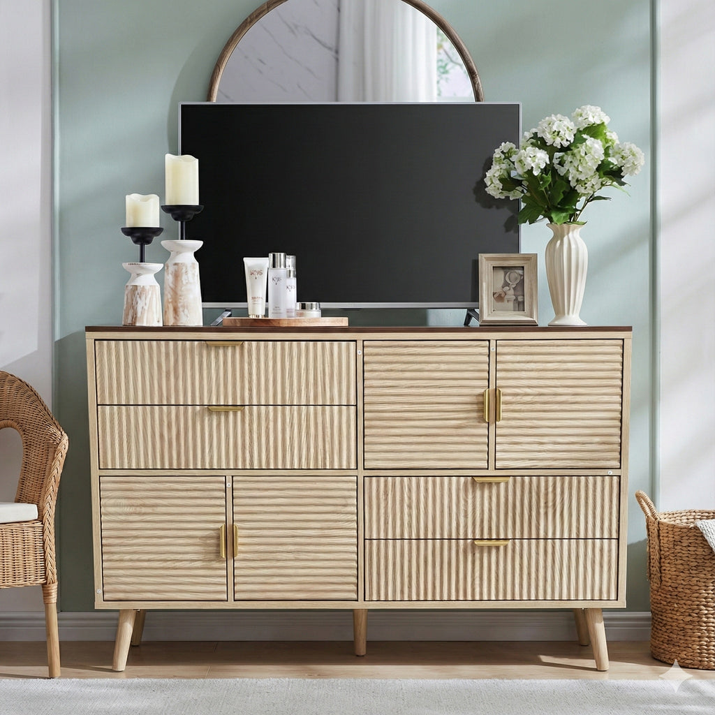 Contemporary Multi-Function Fluted Wooden 4 Drawer Dresser