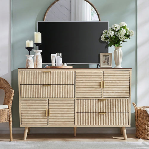 Contemporary Multi-Function Fluted Wooden 4 Drawer Dresser