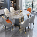 Luxe Marble-Inspired Round Dining Table with Glass Storage Base