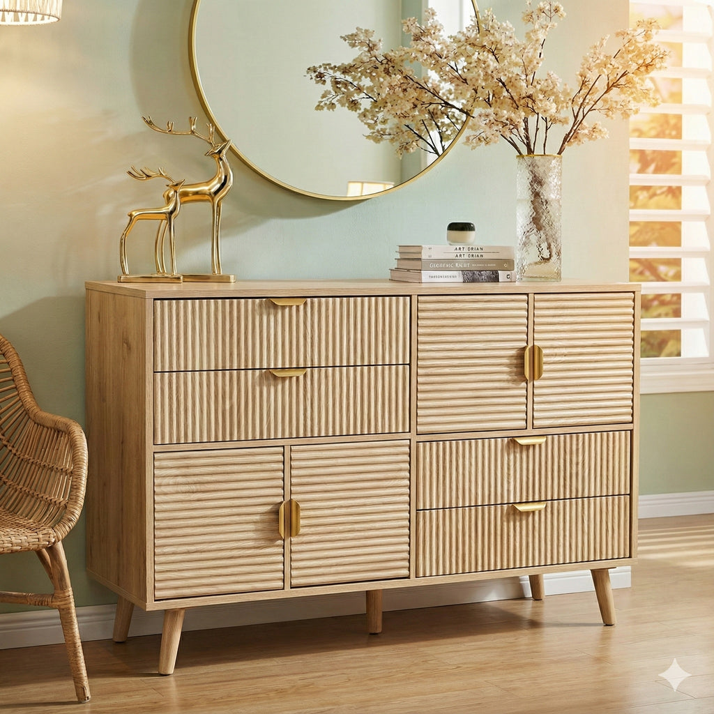 Contemporary Multi-Function Fluted Wooden 4 Drawer Dresser