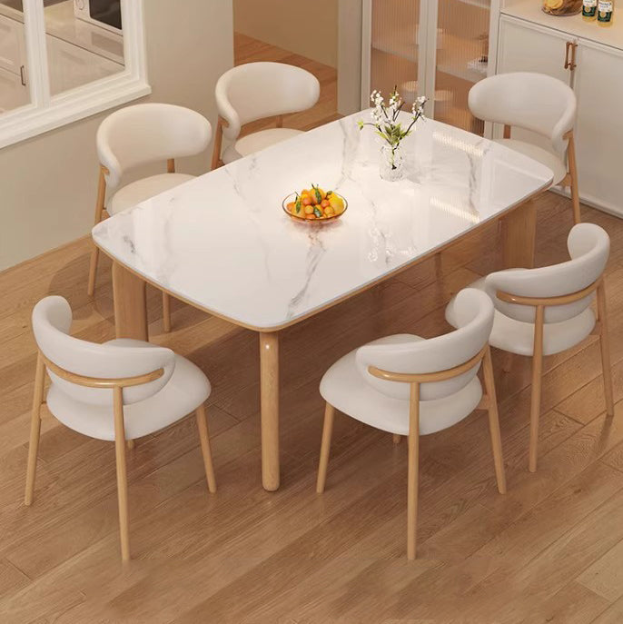 Nordic French Crème Oval Dining Table Set with 6 Chairs