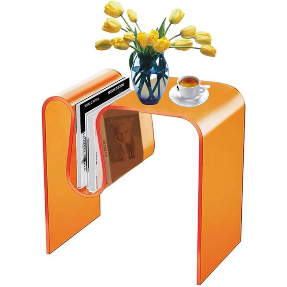 Modern Orange Acrylic M-Shaped Side Table