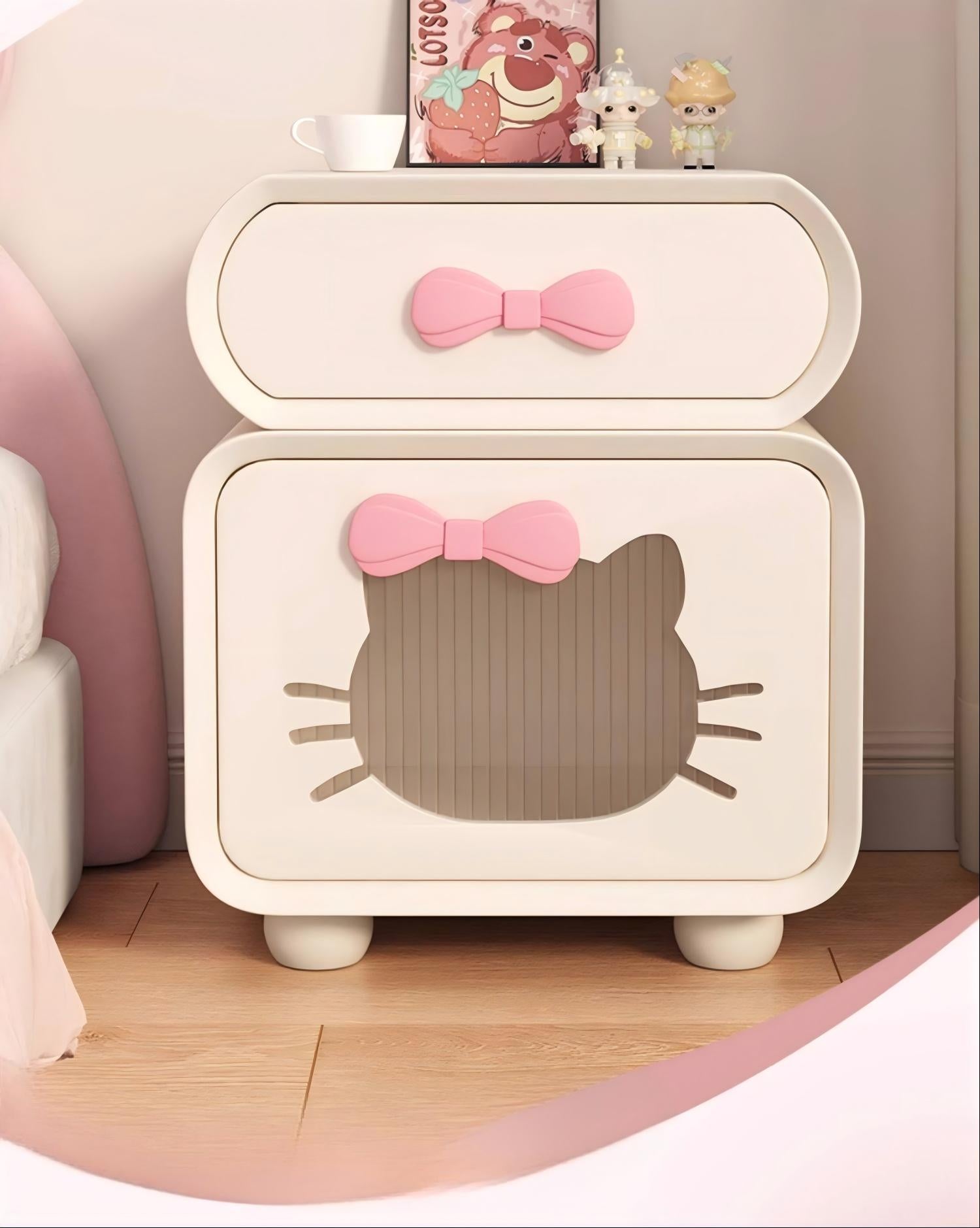 Pink Modern Style Bedside Table Storage Cabinet