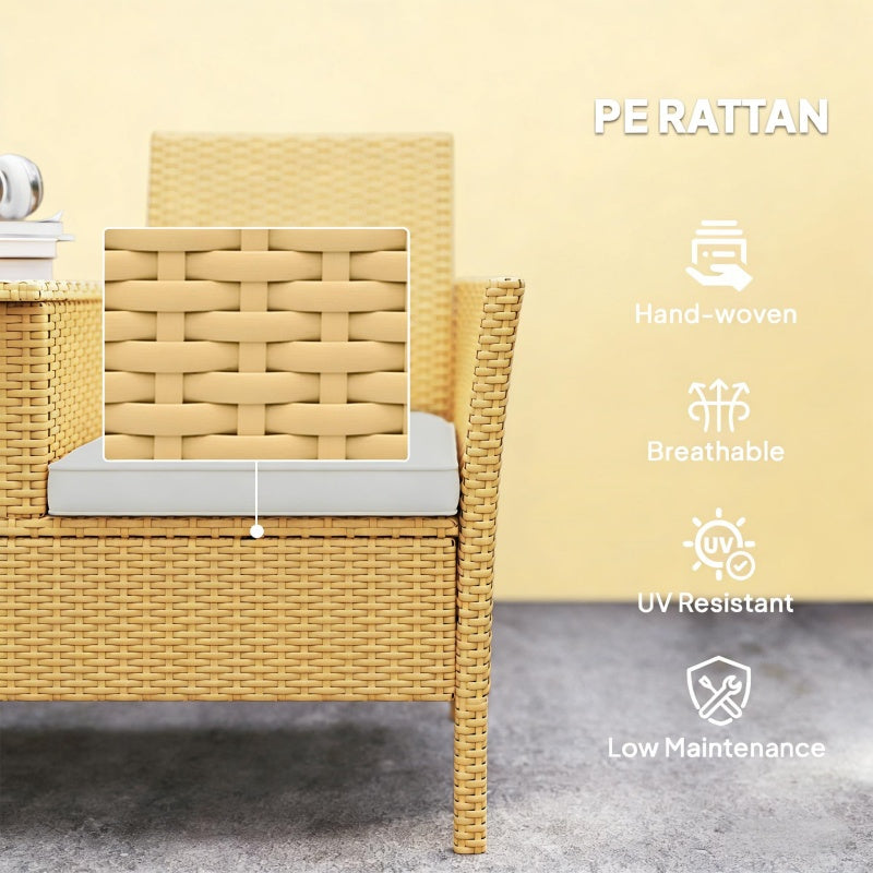 Outdoor PE Rattan 2 Seater Loveseat with Storage Table