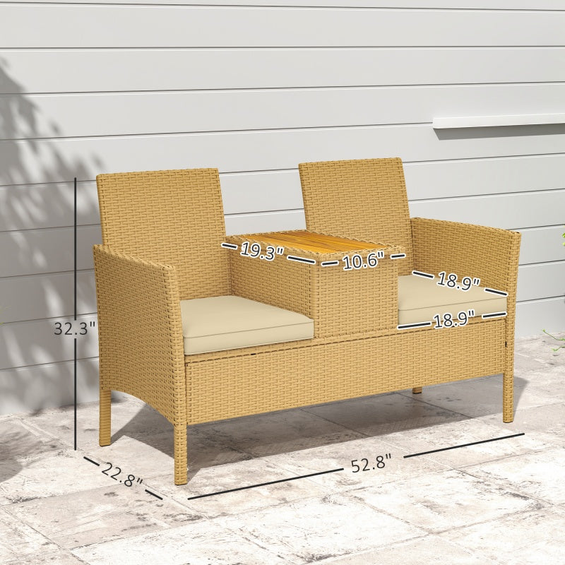 Outdoor PE Rattan 2 Seater Loveseat with Storage Table