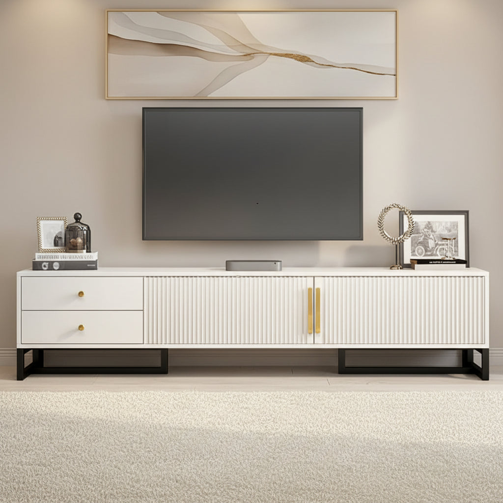 Modern Wooden TV Cabinet with Metal Shelves