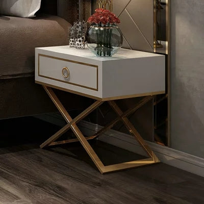 Elegant High Glossy Modern White Bedside Table