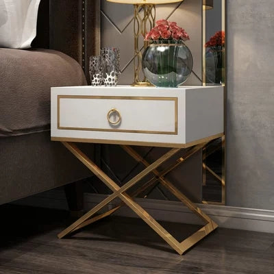 Elegant High Glossy Modern White Bedside Table