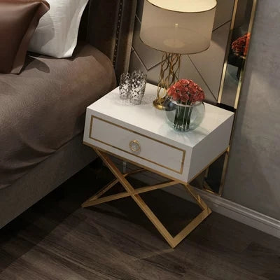 Elegant High Glossy Modern White Bedside Table