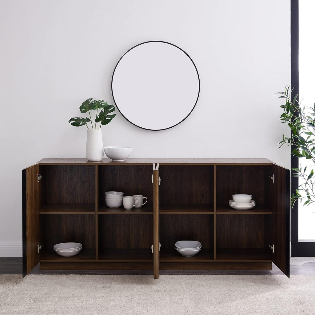 70 Inch Dark Walnut Minimalist 4 Door Sideboard