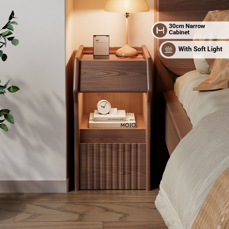 Walnut Wooden Nightstand Bedside Table
