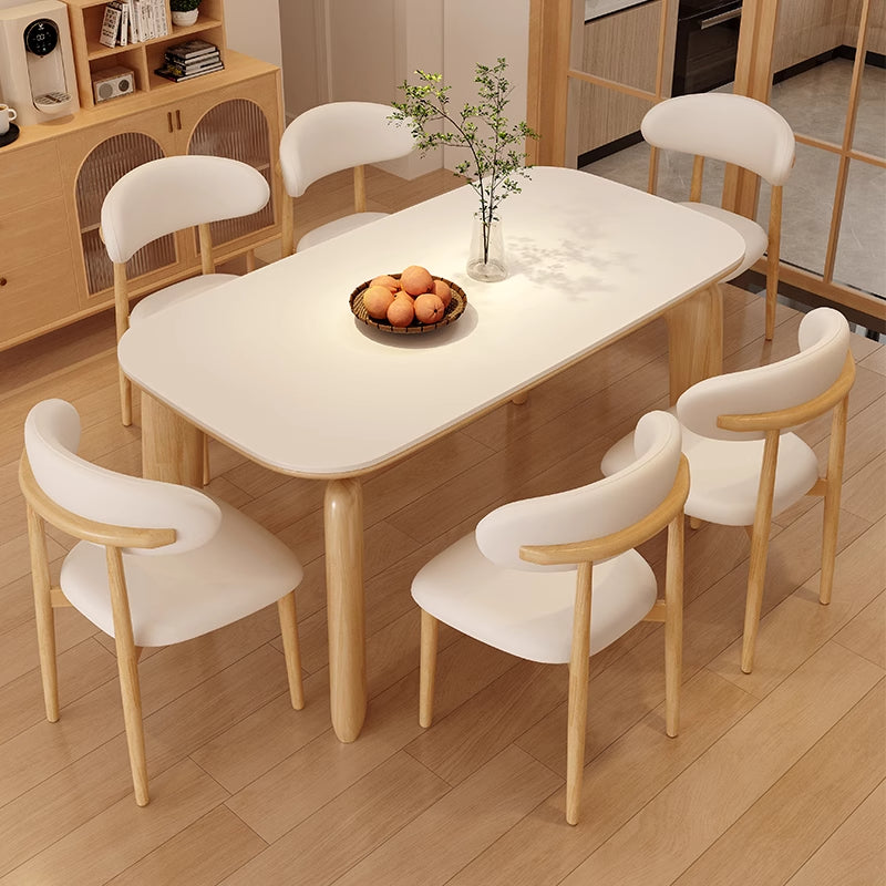 Nordic French Crème Oval Dining Table Set with 6 Chairs