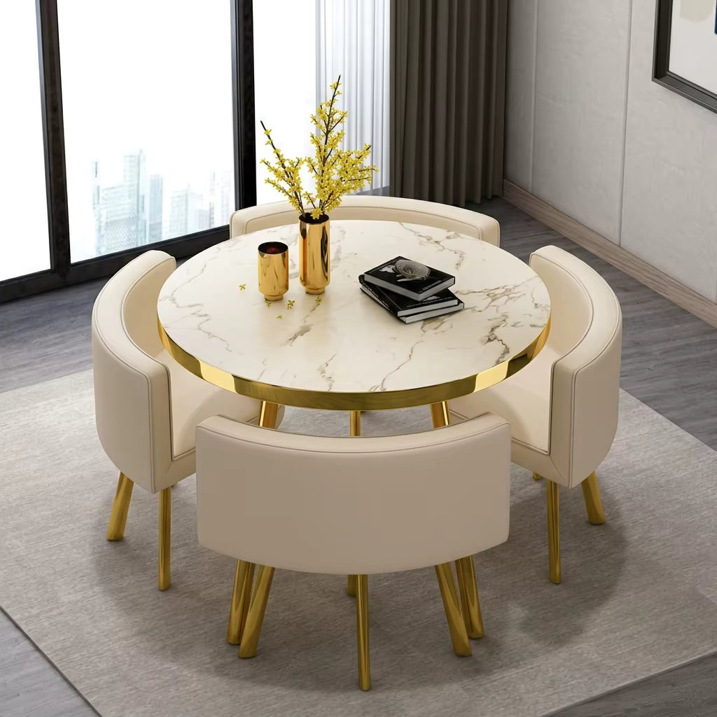 Luxury Modern Round Dining Table Set with 4 Chairs