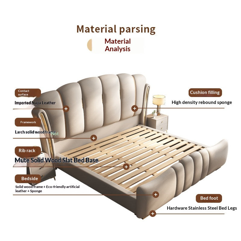 Modern Genuine Leather Upholstered Bed Frame