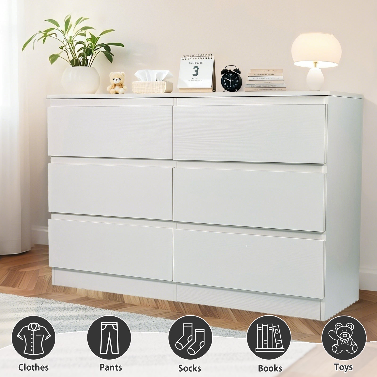ATUNUS Handle-Free 6 Drawer Dresser