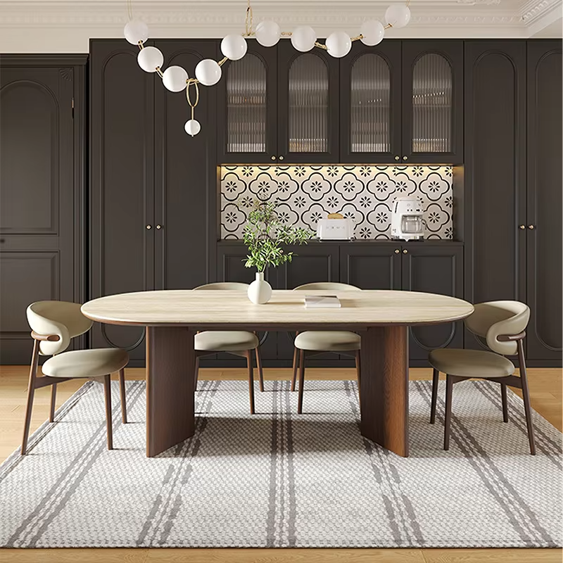 Nordic French Retro Oval Dining Table Set with 6 Chairs