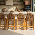 Solid Wood Bar Stool with Woven Seat