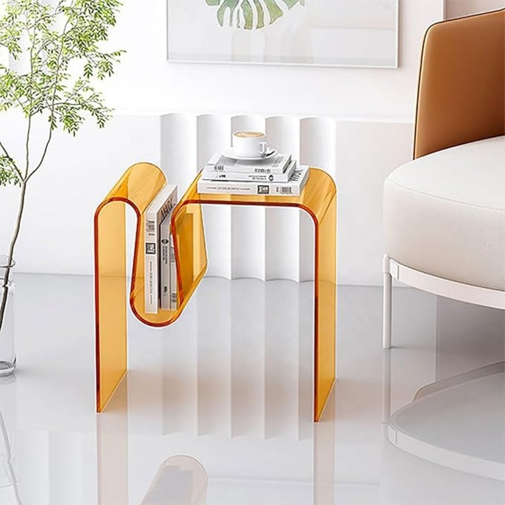 Modern Orange Acrylic M-Shaped Side Table