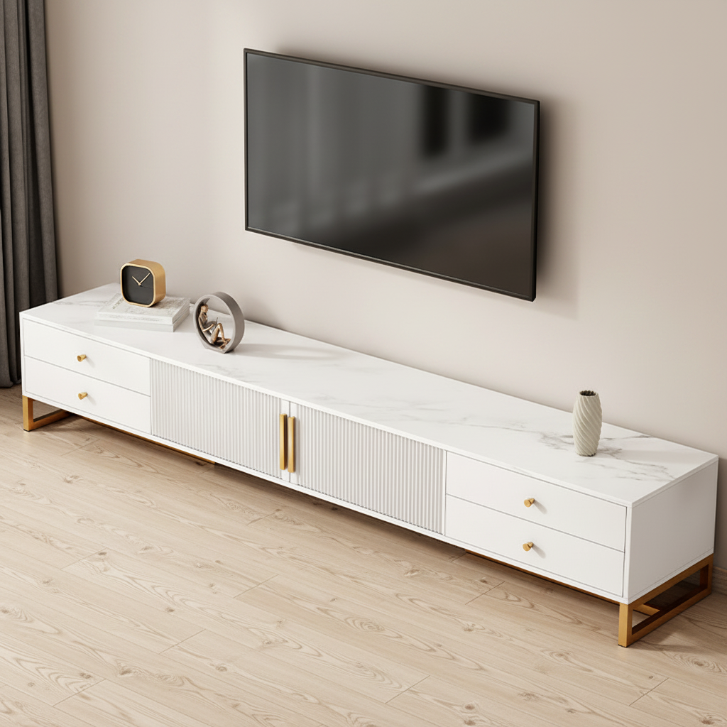 Modern Wooden TV Cabinet with Metal Shelves