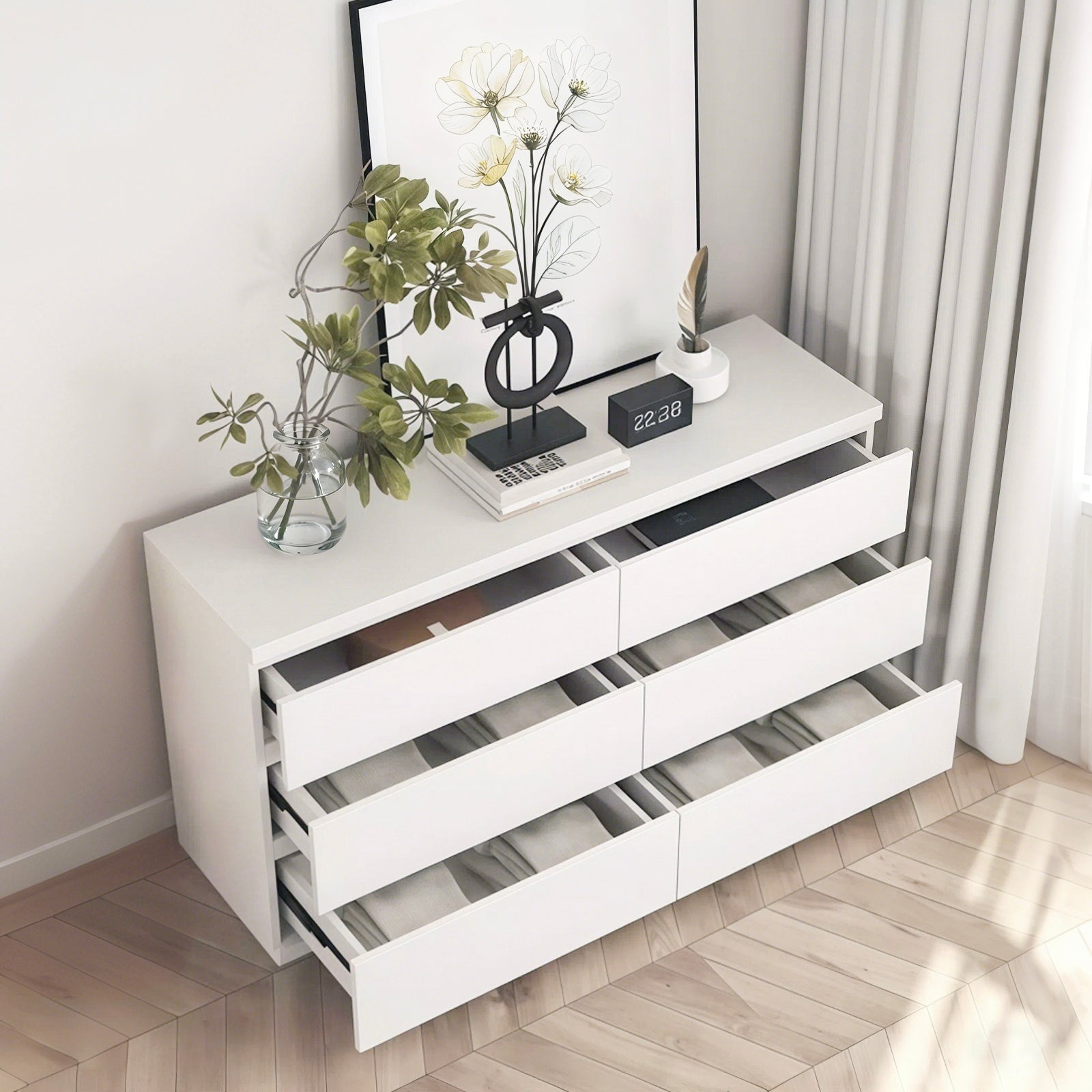 ATUNUS Handle-Free 6 Drawer Dresser