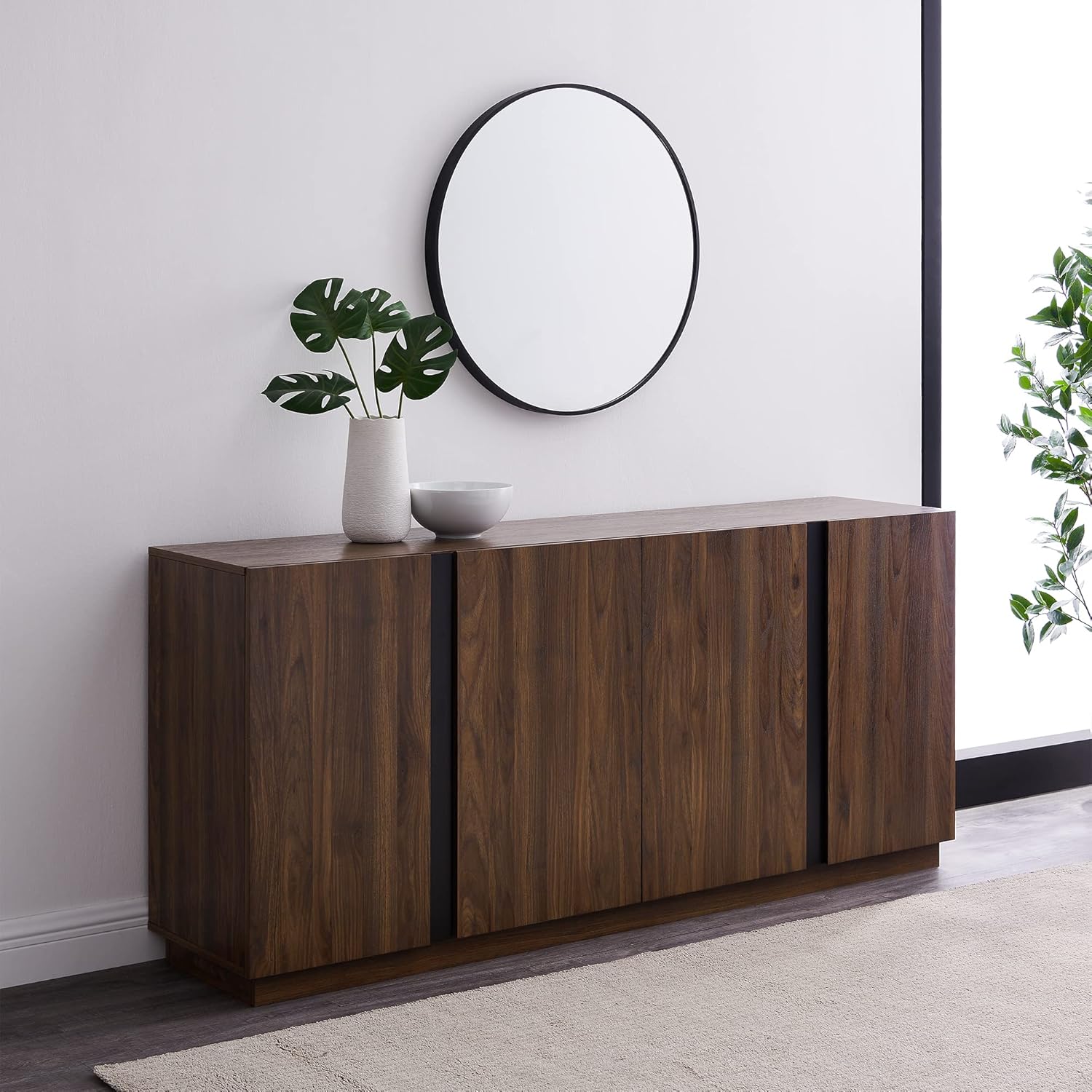 70 Inch Dark Walnut Minimalist 4 Door Sideboard